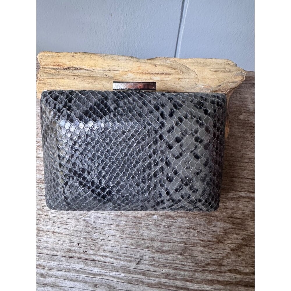 Cole Haan Black Snake Print Minaudiere Clutch Hard Frame Evening Bag MSRP $148 - Picture 3 of 8